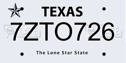 7ZTO726 Texas License Plate