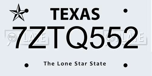 7ZTQ552 Texas License Plate