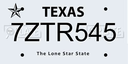 7ZTR545 Texas License Plate