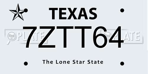 7ZTT64 Texas License Plate