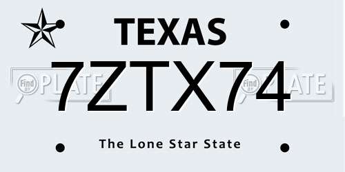 7ZTX74 Texas License Plate