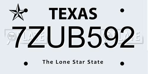 7ZUB592 Texas License Plate