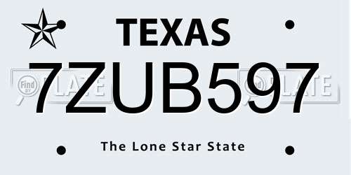7ZUB597 Texas License Plate