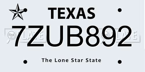 7ZUB892 Texas License Plate