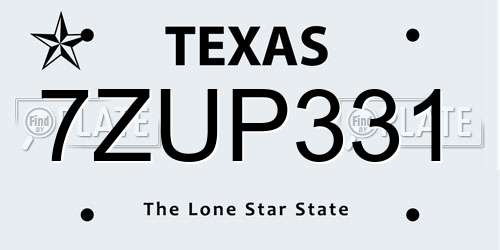 7ZUP331 Texas License Plate