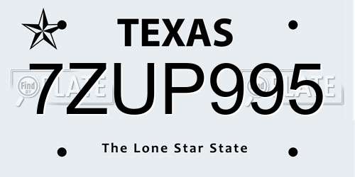 7ZUP995 Texas License Plate
