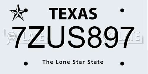 7ZUS897 Texas License Plate