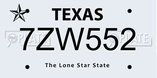 7ZW552 Texas License Plate