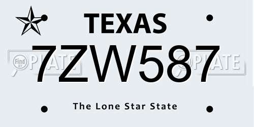 7ZW587 Texas License Plate