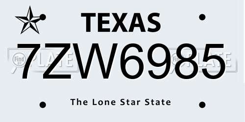 7ZW6985 Texas License Plate