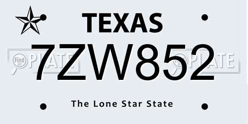 7ZW852 Texas License Plate
