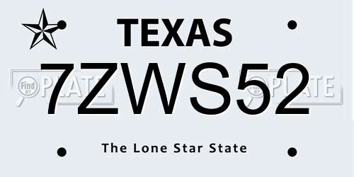 7ZWS52 Texas License Plate
