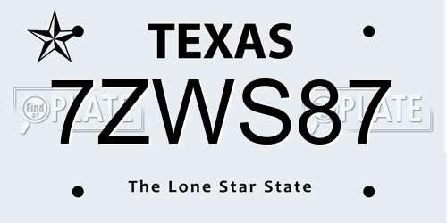 7ZWS87 Texas License Plate