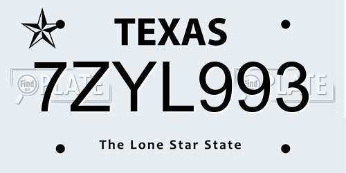 7ZYL993 Texas License Plate