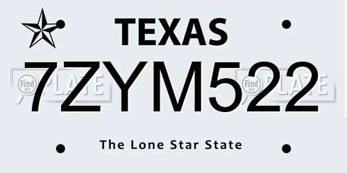 7ZYM522 Texas License Plate
