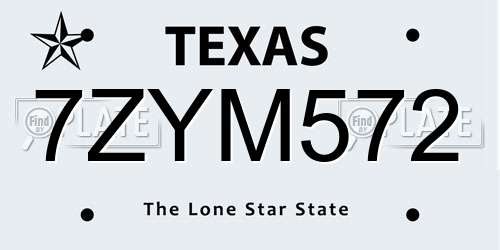 7ZYM572 Texas License Plate