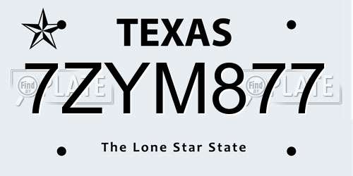 7ZYM877 Texas License Plate