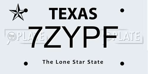 7ZYPF Texas License Plate
