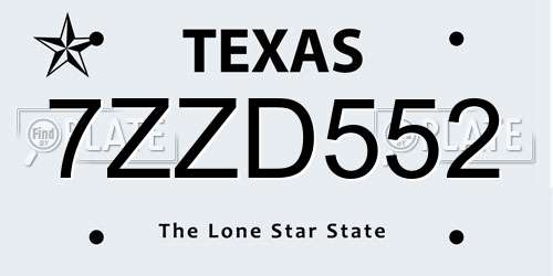 7ZZD552 Texas License Plate