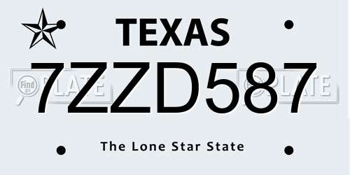 7ZZD587 Texas License Plate