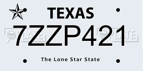 7ZZP421 Texas License Plate