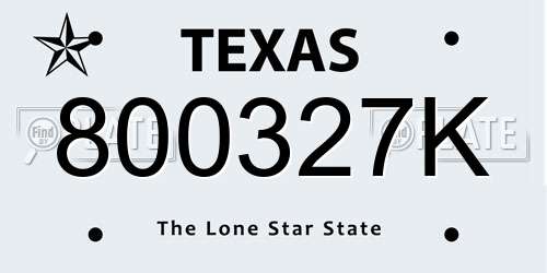 800327K Texas License Plate