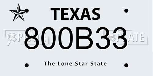 800B33 Texas License Plate