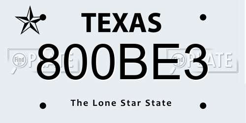 800BE3 Texas License Plate