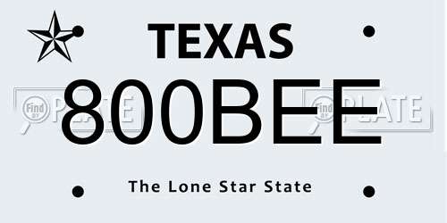 800BEE Texas License Plate