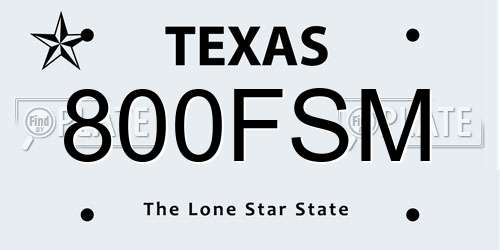 800FSM Texas License Plate