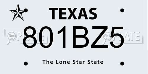 801BZ5 Texas License Plate