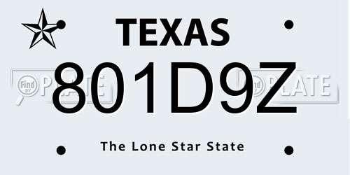801D9Z Texas License Plate