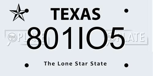 801IO5 Texas License Plate