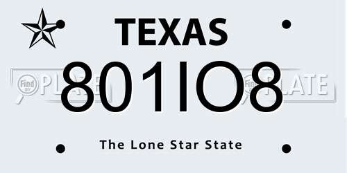 801IO8 Texas License Plate