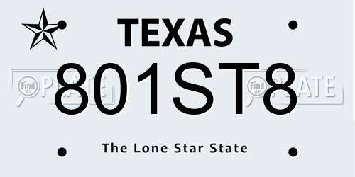 801ST8 Texas License Plate