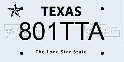 801TTA Texas License Plate
