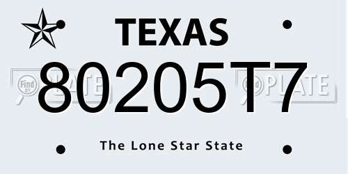 80205T7 Texas License Plate
