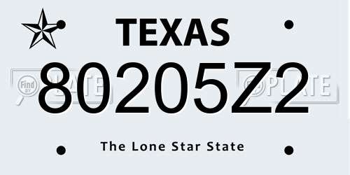 80205Z2 Texas License Plate