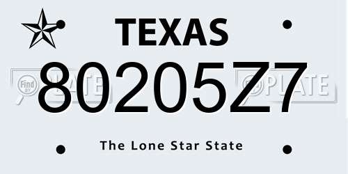 80205Z7 Texas License Plate
