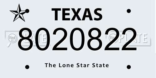 8020822 Texas License Plate