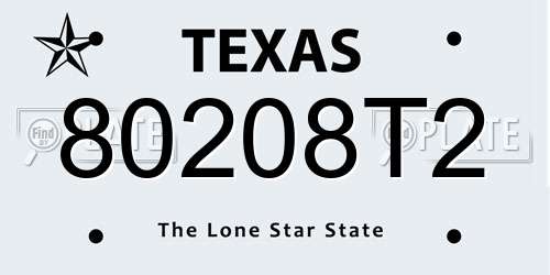 80208T2 Texas License Plate