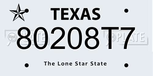 80208T7 Texas License Plate