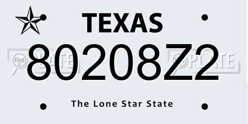 80208Z2 Texas License Plate