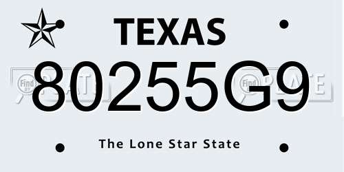 80255G9 Texas License Plate