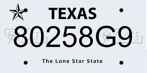 80258G9 Texas License Plate