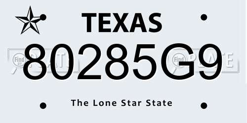 80285G9 Texas License Plate