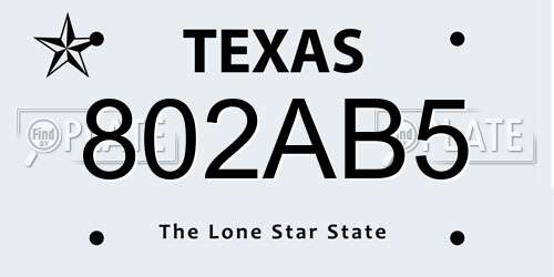 802AB5 Texas License Plate