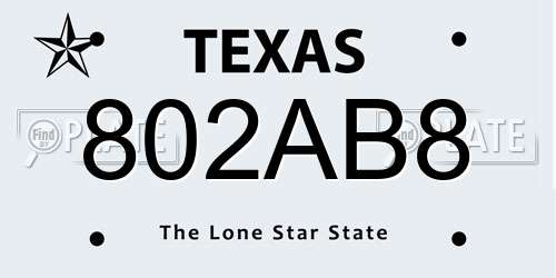 802AB8 Texas License Plate