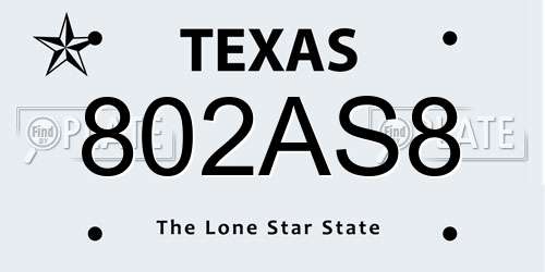 802AS8 Texas License Plate