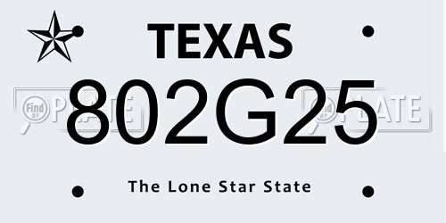 802G25 Texas License Plate